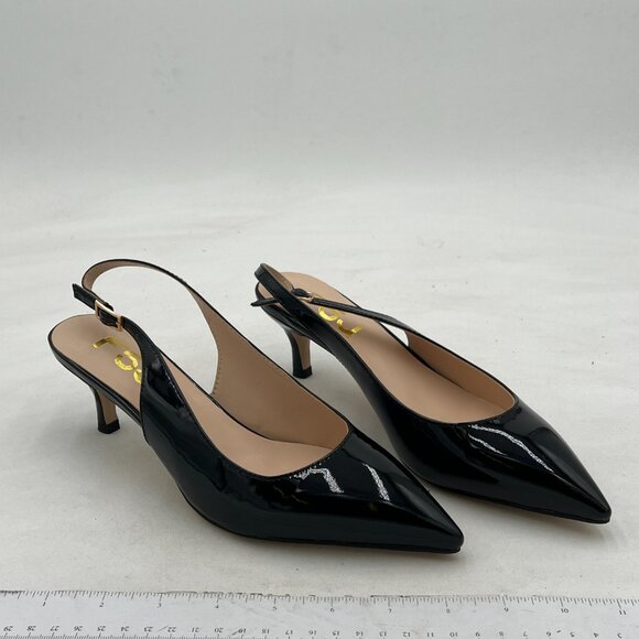 FSJ Black Slingback Pumps Low Heels Sandal Pointy Toe Comfortable Cute Shoes - Picture 4 of 8